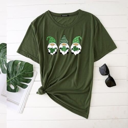 Seeyoushy Saint Patricks Day Woman Tshirts Three Elves Shamrocks Print Tops for Women Fashion Round Neck Plus Size Camisetas