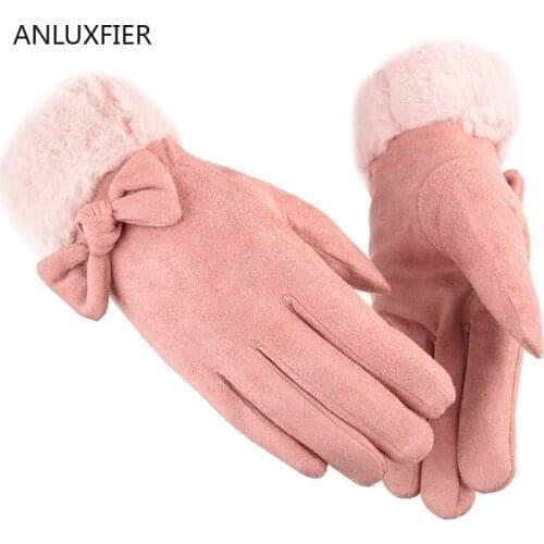 H9905 Women Gloves Autumn Winter Suede Thermal Mittens Female Warm Thickened Touch Screen Plush Wrist Simple Fashion Hand Muff