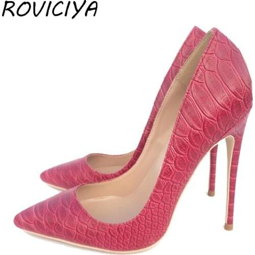 Brand Designer Women Shoes Sexy Rose Scale Skin Printing High Heel 12 cm Pointed Toe Party Stiletto Shallow YG016 ROVICIYA