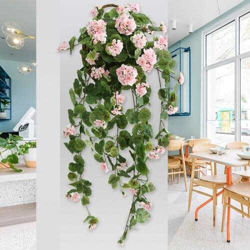 68cm /75cm/100cm 3 size High simulation decorative flower Rose vine flower bunch green leaf wall hanging Begonia flowers vine