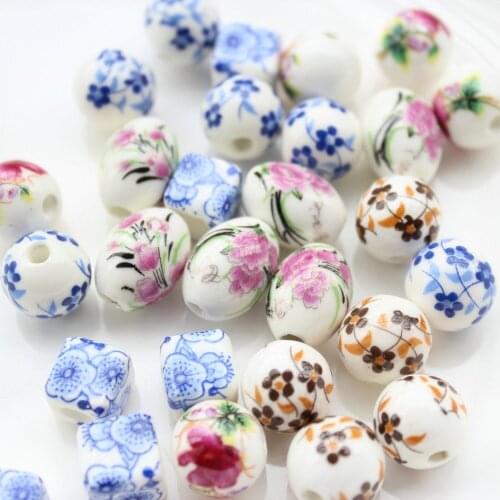 150pcs of 10mm-16mm mix color floral paint Chinese Blossom" Porcelain ceramic Beads oval,square,round