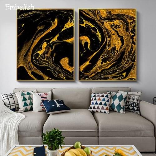 2 Pieces Yellow And Black Paints Nordic Style Modern Home Decor Pictures Wall Art Posters HD Print On Canvas Oil Paintings