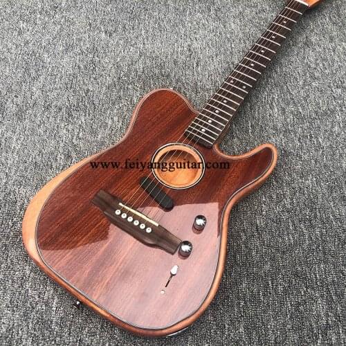 2020 new, 6-string electric guitar, wood-colored acoustic guitar, half-hollow, chrome-plated accessories, postage