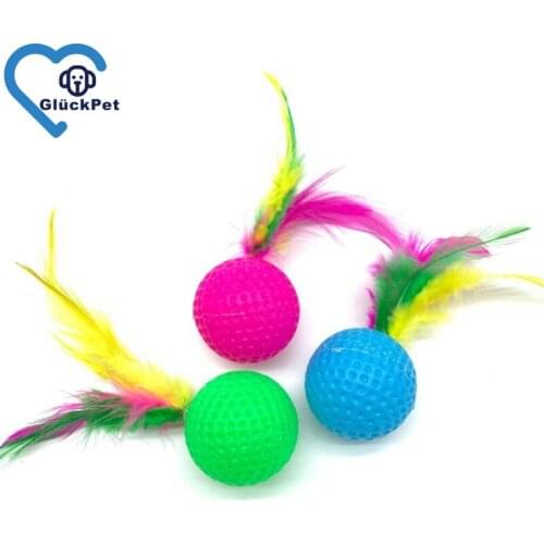 24 PCS Cat Toys Ball, Colorful Golf Sponge Balls, Cat Feather Ball Cat Kittens Interactive Pom Pom Ball Toys for Exercise
