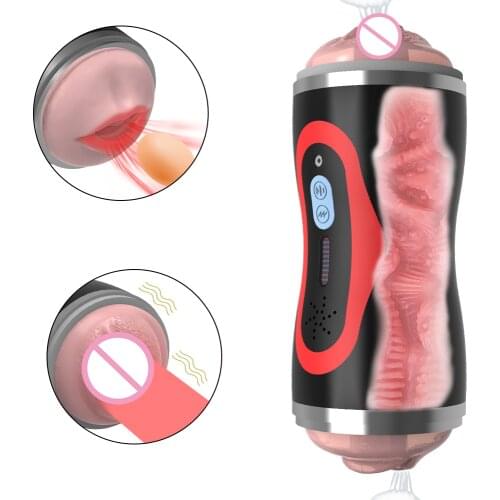 Automatic Telescopic Male Masturbator Cup Vibrator 2 in 1 Realistic Pussy Mouth Double End Vagina Deep Throat Sex Toy for Man 18