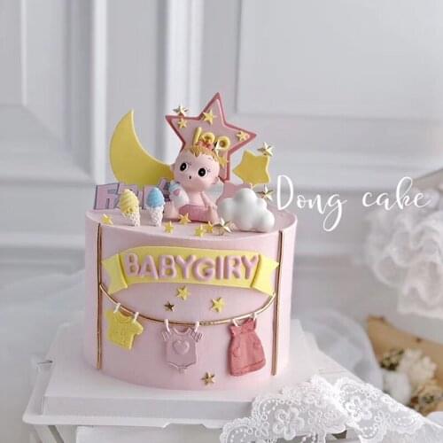 1st 100 days mike bottle Baby Girl Boy Blue Pink Hairball Cake Topper for Party Cake Decorating Dessert Cute Gifts