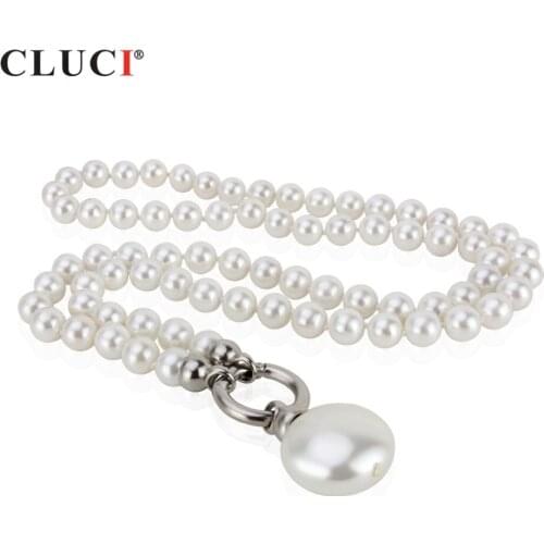 CLUCI New Design long 36inch White Shell Pearl & Coin Pearl Necklace Jewelry Elegant and Generous For Women Party BN006SB