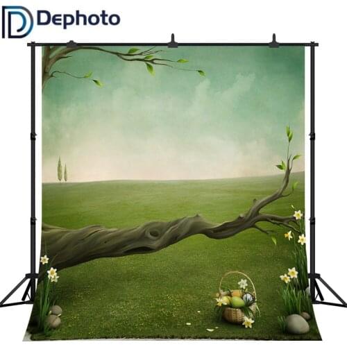 Dephoto Fairy Spring Backdrop Easter Grass Flowers Eggs Wonderland Kids Children Photography Background Decor Photo Studio Props