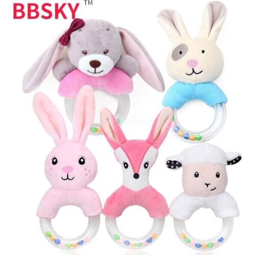 Baby hand rattle stick with gutta-percha Giraffe Animal Plush Toys Baby Stroller Toys baby bed hanging toys hand ring