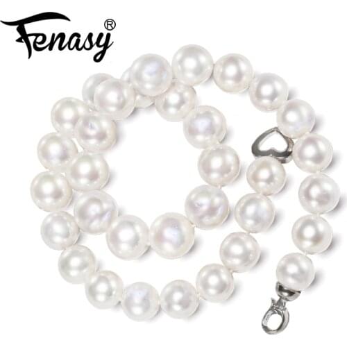 FENASY 9-10 Mm Classic Big Near Round Natural Freshwater Pearl Necklace For Women Long Sweater Chain Wedding Engagement Jewelry