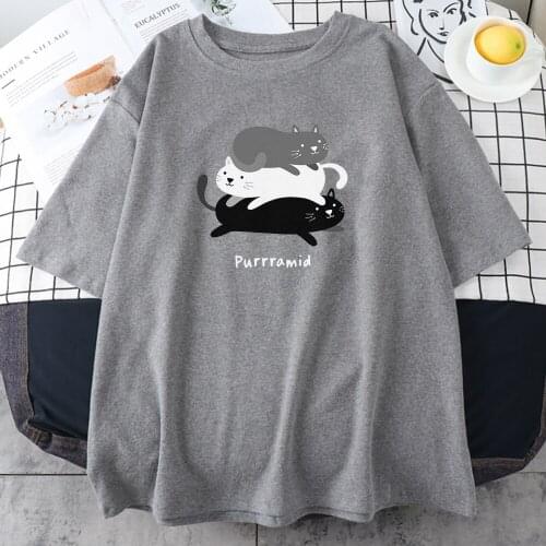 Three Kittens Piled Together Printed Tshirts Woman Aesthetic Style T-Shirts Casual Breathable Top Funny Style T Shirt Womens