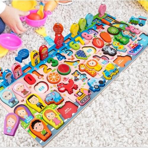 Family Group Game Tools Montessori Wooden Number Shaped Educational Building Blocks Toy For Kids