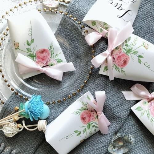 5PCS Candy Dragee Box Birthday Baby Shower Gift Boxes Sugar Case Wedding Favors Candy Bag with Ribbon Packaging Party Supplies