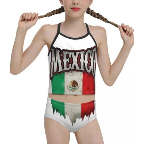 Country Swimsuit for Children young Girl Print Mexican Flag Art Design Biquini 2021 Wholesale Brand Girl Swimming Suit