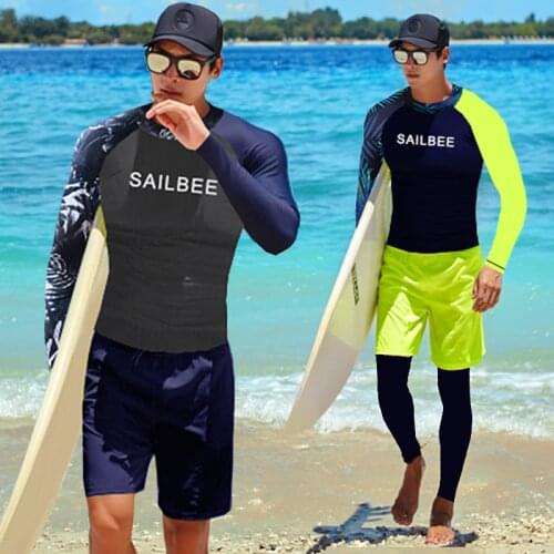 SAILBEE Men UV Protect Swimwear Long Sleeve Swimsuit Mens Rashguard Surfing Rash Guard Surf Shirt For Swimming Sail Drop Ship