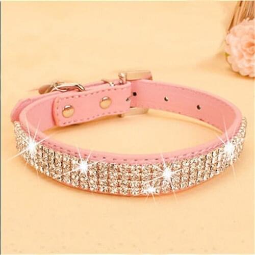 Cute Fashion Personalized Dog Cat Pet Collar BLING PU Leather Rhinestone Diamante Pink Red Collars And Leashes For Dog Access