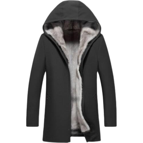2021 Winter 100% Real Mink Fur Jacket Men Parkas Coat Hooded Removable Liner Business Casual Thick Warm Windproof Hat Outwear