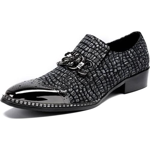 New Fashion Pointed Toe Personality Mens Shoes Leather Large Size Casual Classic Crocodile Pattern Leather Loafers Men Shoes