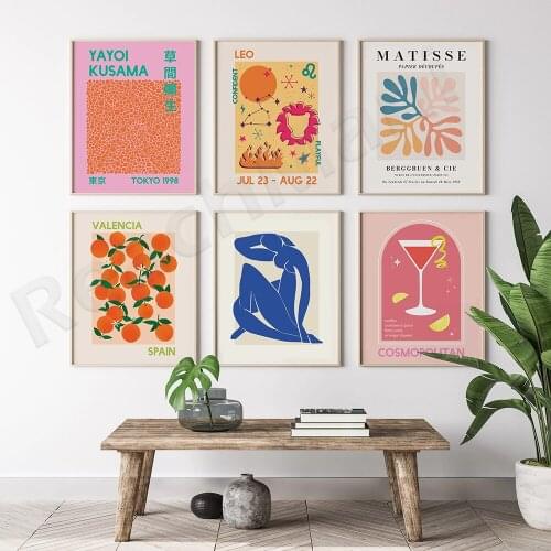 Set of 6 Astrology Gallery Wall Digital Art Download | Abstract Leo Pink Printable Modern Art Posters