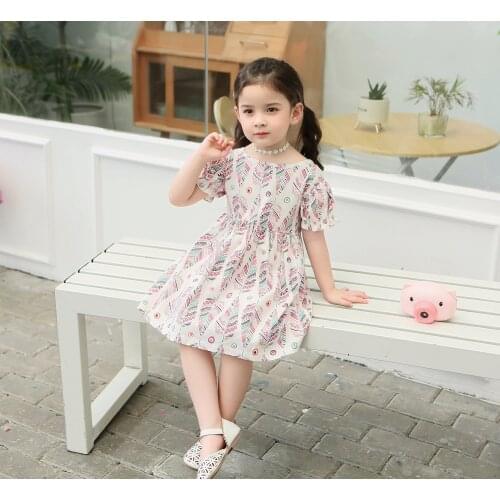 2021 New Summer Casual Girls Dresses Floral Cotton Children Girls Clothing Summer Home Furnishing