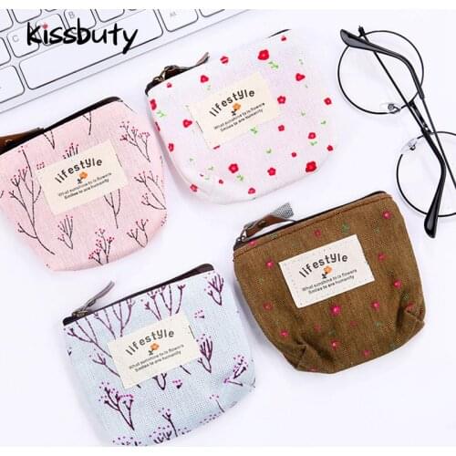 New Cute Small Canvas Flower Purse Zip Retro Mini Coin Change Purse Key Pouch Little Money Bag Lady Mini Wallet Storage Bag