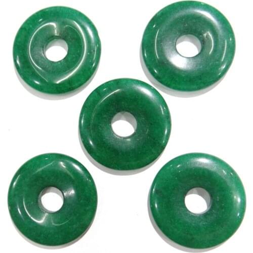 Wholesale 12pcs 30mm Natural stone green jades Donuts Pendant Circle Round Peace Buckle For Jewelry making