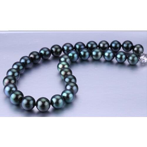 Free shipping stunning gorgeous AAA 10 -11mm peacock green pearl necklace "925s