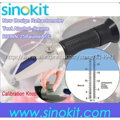Free Shipping Wine 0-25%Vol, 0-20 Baume New Design Calibration knob refractometer with CE RHWN-25Baume ATC