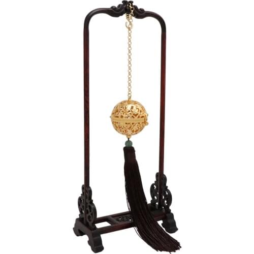 The silver perfumery ball with grapes, birds and flowers patterns with wooden holder Hanging Incense Burner