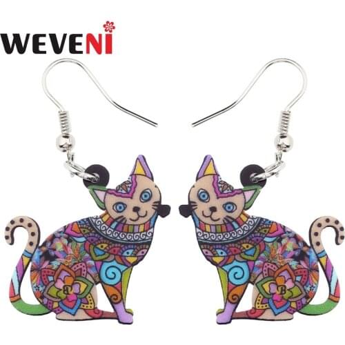 WEVENI Statement Happy Floral Cat Kitten Earrings Brincos Drop Dangle Animal Anime Acrylic Jewelry For Girls Women Charms Pet