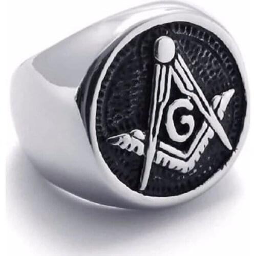 Special Devise Embossed Enamel Stamped Freemason Masonic Ring Stainless Steel Ring In Black Designed For Gentlemen