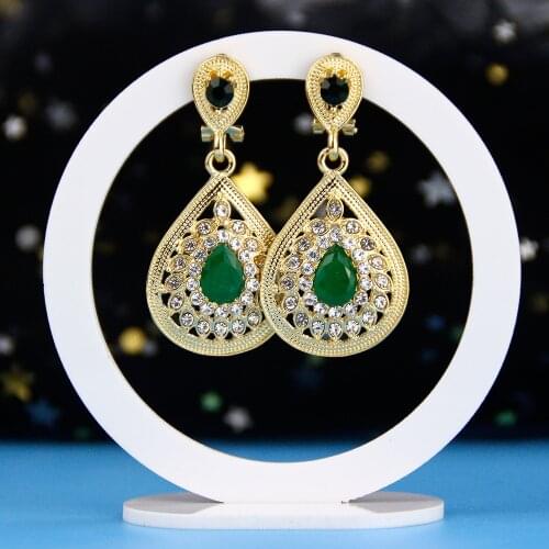Sunspicems Elegent Round Drop Earring For Women Full Rhinestone Morocco Earrings Gold Color Wedding Jewelry Bridal Gift 2021