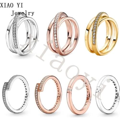 XIAOYI 2021 NEW S925 Fold Ring Engagement Gift Love Circle Zircon Fine Jewellery Wedding Wholesale A variety of styles female
