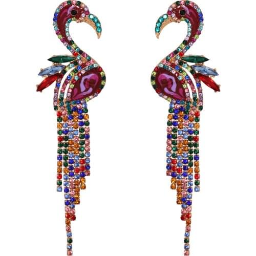 YaYi Jewelry Fashion Bohemia Multi Glass Crystal Rhinestone Dangle Women Hook Eardrop Wear Ear Band Tassel Flamingos Earrings