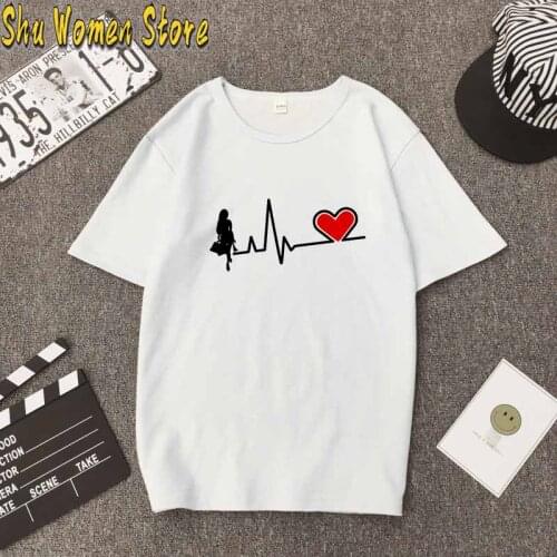 ECG Love Heart Printing Women T Shirt Short Sleeve Fashion Summer Couple Valentines Tshirt For Ladies Tops Tee Girls Female