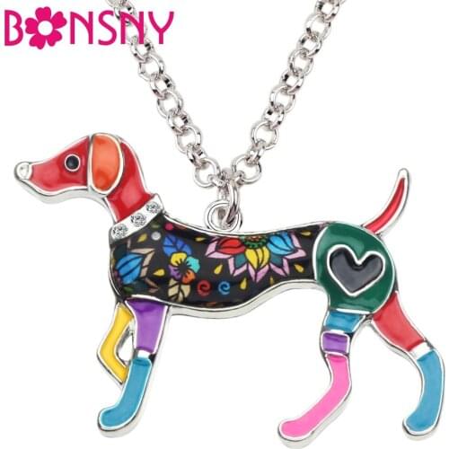 Bonsny Statement Enamel Alloy Elegant Whippet Dog Necklace Pendant Collar Cartoon Animal Jewelry For Women Girls Teens Accessory