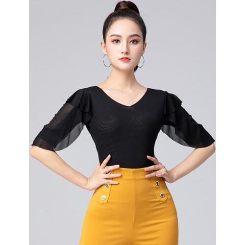 Women Latin Dance Tops Fashion Sexy Mesh Shirt Practice Clothes New Ballroom Dancing Profession Performance Female Clothing 3XL