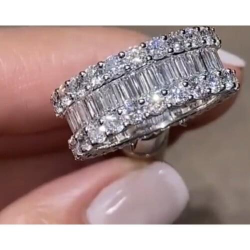 Luxurious Paragraph Fashion 925 Sterling Silver Gemstone Ring Finger Shining Square Full Simulated Diamond Rings for Woman gift