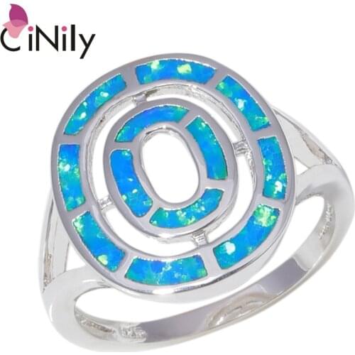CiNily Created Blue Fire Opal Silver Plated Wholesale 2018 New Style Jewelry for Women Gift Ring Size 5-11 OJ9407