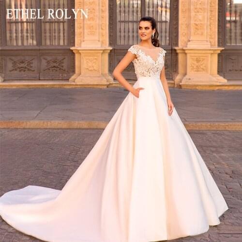 ETHEL ROLYN V-neck Backless Soft Satin Short Wedding Dress Beaded Appliques A-Line Bridal Dress Vintage Princess Wedding Gowns