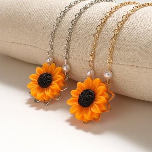 Bohemian Enamel Sunflower Charms Necklace Sunny Heart Love Friendship Collar Daisy Jewelry Card Gift