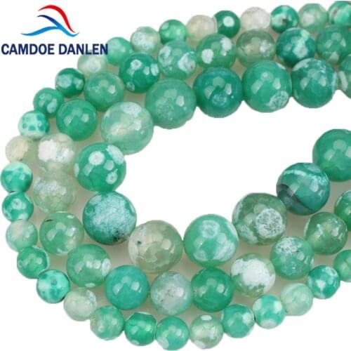 Natural Stone Beads Crack Green Fire Agates Round Loose Beads 6 8 10MM Fit DIY Handmade Beads Jewelry Making Accessories