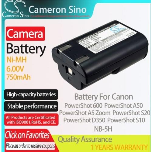 CameronSino Battery for Canon PowerShot 600 PowerShot A5 Zoom PowerShot A50 S10 PowerShot D350 fits Canon NB-5H camera battery