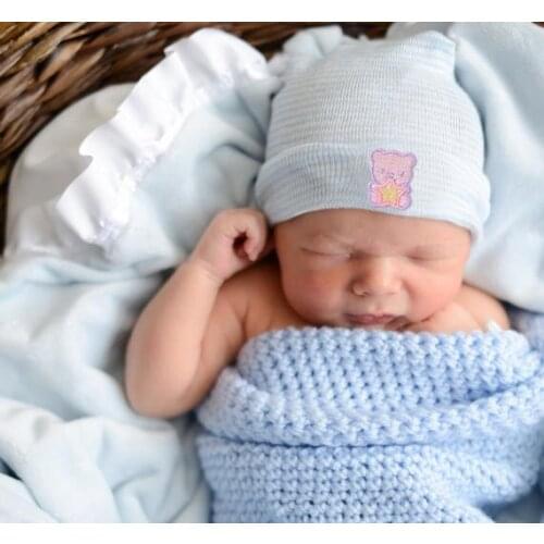 Baby hat embroidery autumn winter spring newborn baby knitted tire hat cotton boy girl new born Comfortable striped knitted caps