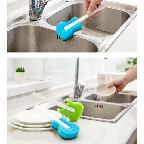 2020 Fashion Guitar Shape Magic Sponge Brush Creative Double Side Cleaning Brush Kitchen Home Washing Cleaning Cleaner Tool