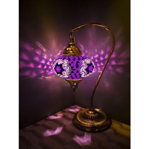 Handmade Turkish Moroccan Mosaic Authentic Vintage Art Deco Table Bedside Lamp, Purple Colors, 4 Patterns