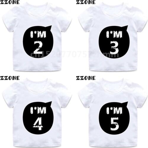 Boys/Girls I'M 1-10 Years Number Print T shirt Kids Happy Birthday Present Clothes Children Cartoon Funny Baby T-shirt