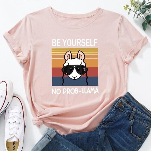 Harajuku Cartoon Funny Sheep Graphic Tee Basic Tops 100%Cotton Cute Llama Print Women T-shirt Plus Size 5XL Casual Soft Tshirt