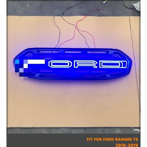 Good Quality ABS Front Middle Grill Racing Grills With LED Lights 3 Color Letters Fit For Ford Ranger T8 2018-2019