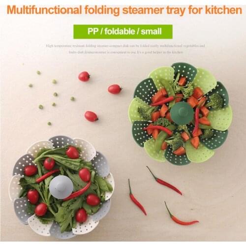 Creative PP Foldable Lotus Steamers Fruit Vegetable Storage Basket Kitchen Steaming Gadgets Perforated Strainer Drop Water Bowl